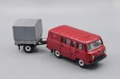 УАЗ-3741 грузовой фургон (металл)  с прицепом "СХ тент", красный