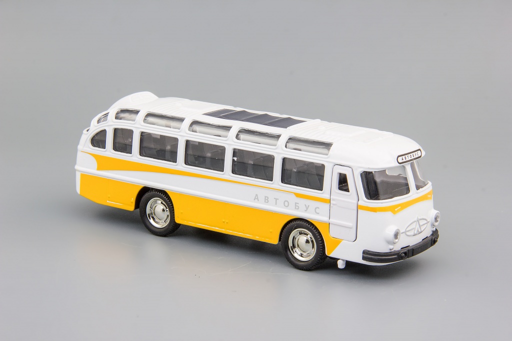 Автобус ЛАЗ 140х40 мм белый/жёлтый, приблизительно 1:66
