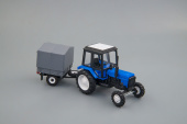 Трактор МТЗ-82 (пластик 2х цветный сине-черный)  с прицепом с/х тент