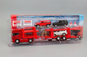 Scania V8 R730 автовоз с 3 вседорожными машинами (красный)